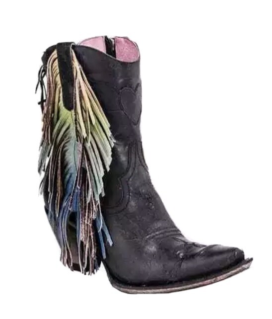 Women’s Junk Gypsy by Lane Spirit Animal Western Ankle Bootie Black Leather Sz6