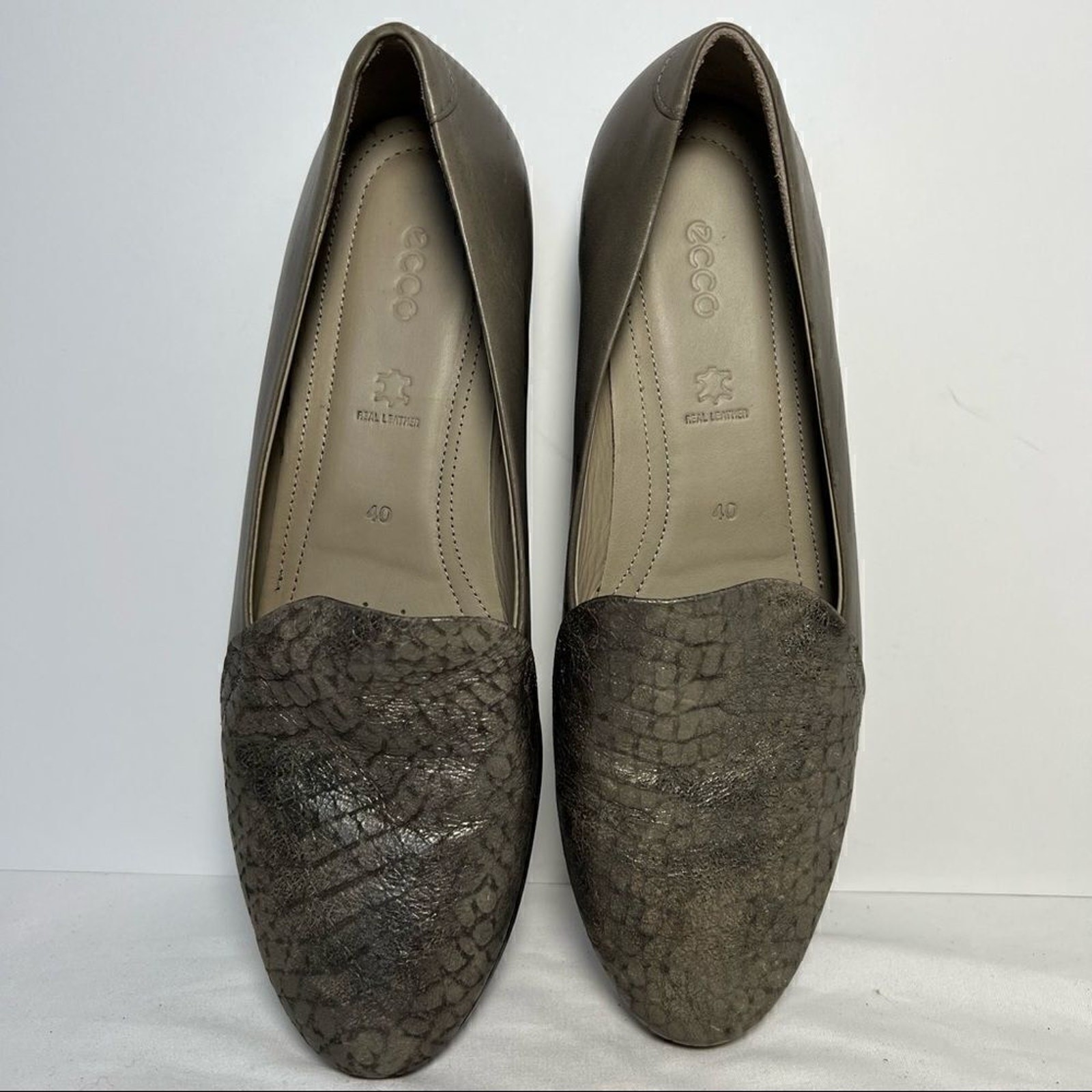 Ecco Touch Ballerina 2.0 Warm Grey Leather Flats Womens EU 40 US 10