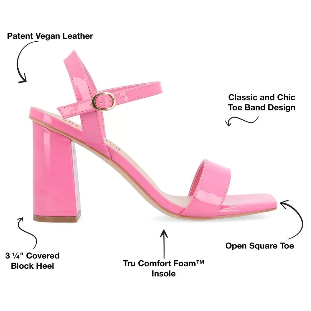 Journee Collection Tivona Block Heel Sandals Pink Patent New With Tags