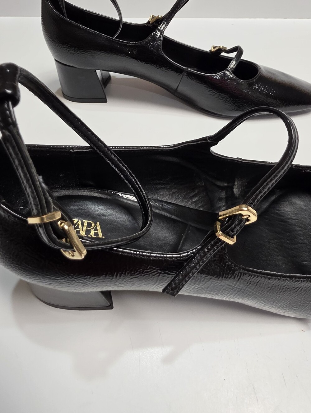 Zara Black Patent Leather Multi-Strap Mary Jane Shoes – Size (EU-41) 10 – 10.5