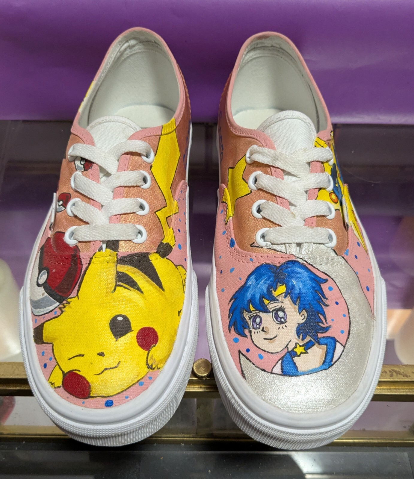 VANS Custom Painted Pikachu x Sailor Mercury By Saara Sneaker Women 7.5 RARE🔥😍