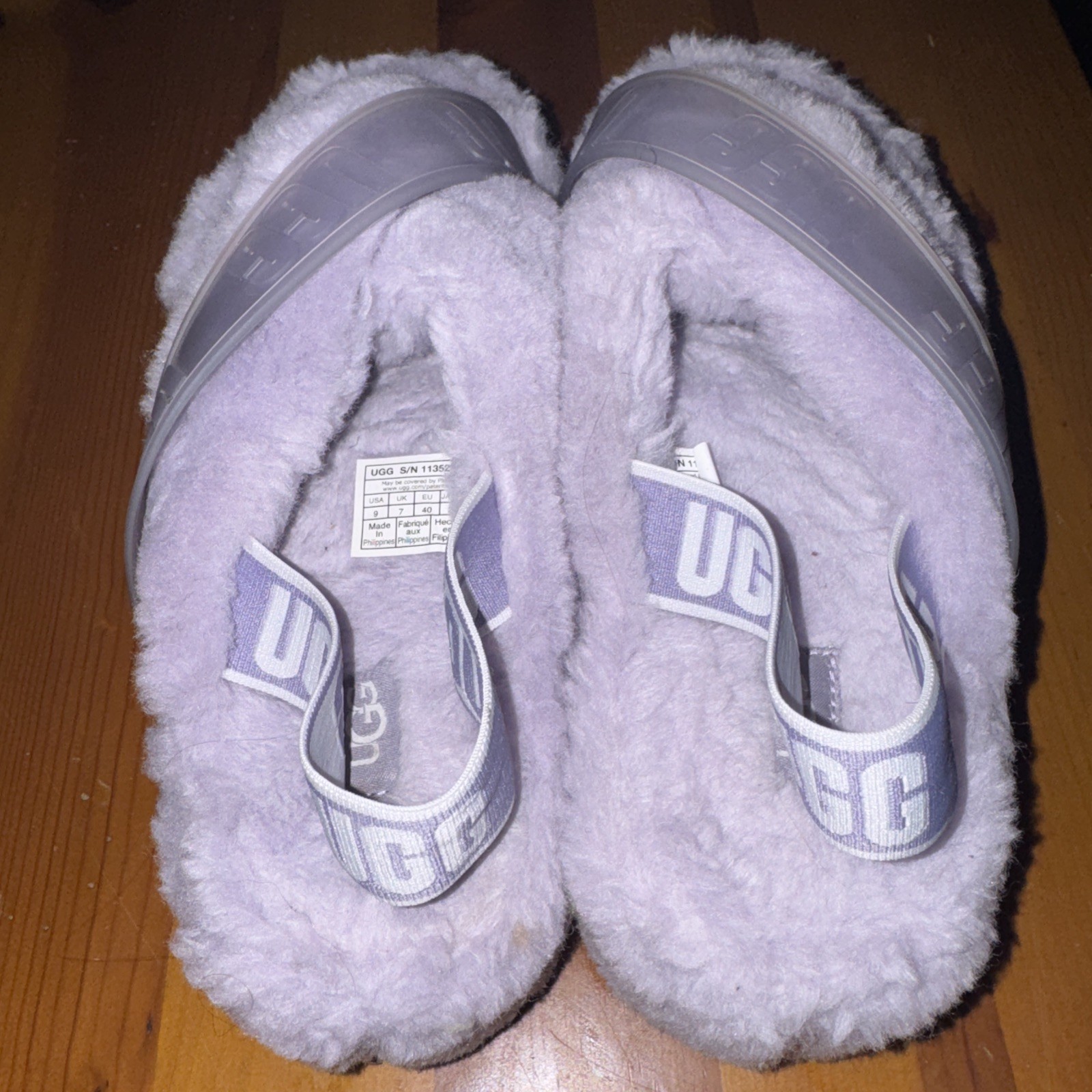 UGG FUZZITA RARE COLOR LILAC CLEAR FLUFF SLIDE PLATFORM SANDALS 9