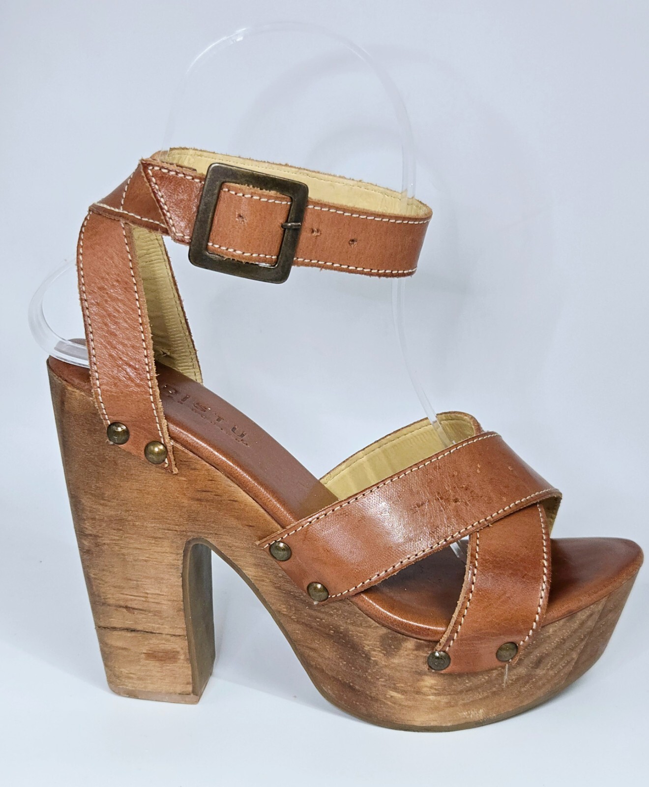BED|STU Madeline Leather Wooden Platform Sandal – Cognac – Size 6.5 (RARE/EUC)