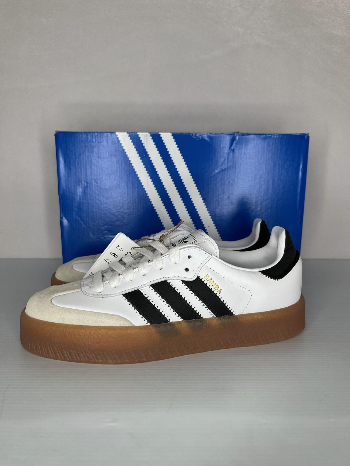 Adidas Sambae Women’s 7 White Black Gum Platform Shoes JI1349 NEW