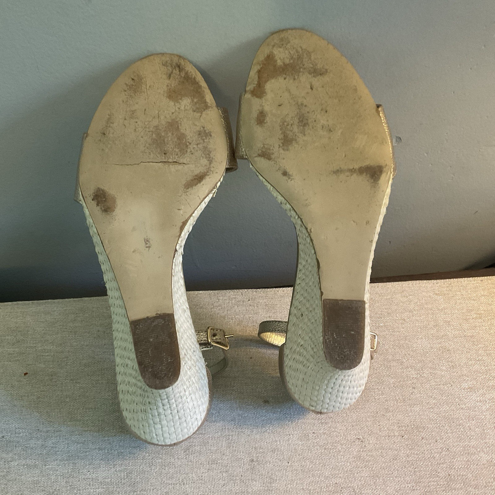 Lilly Pulitzer Bridgette Gold Metallic Leather Wedge Sandals Size 9M