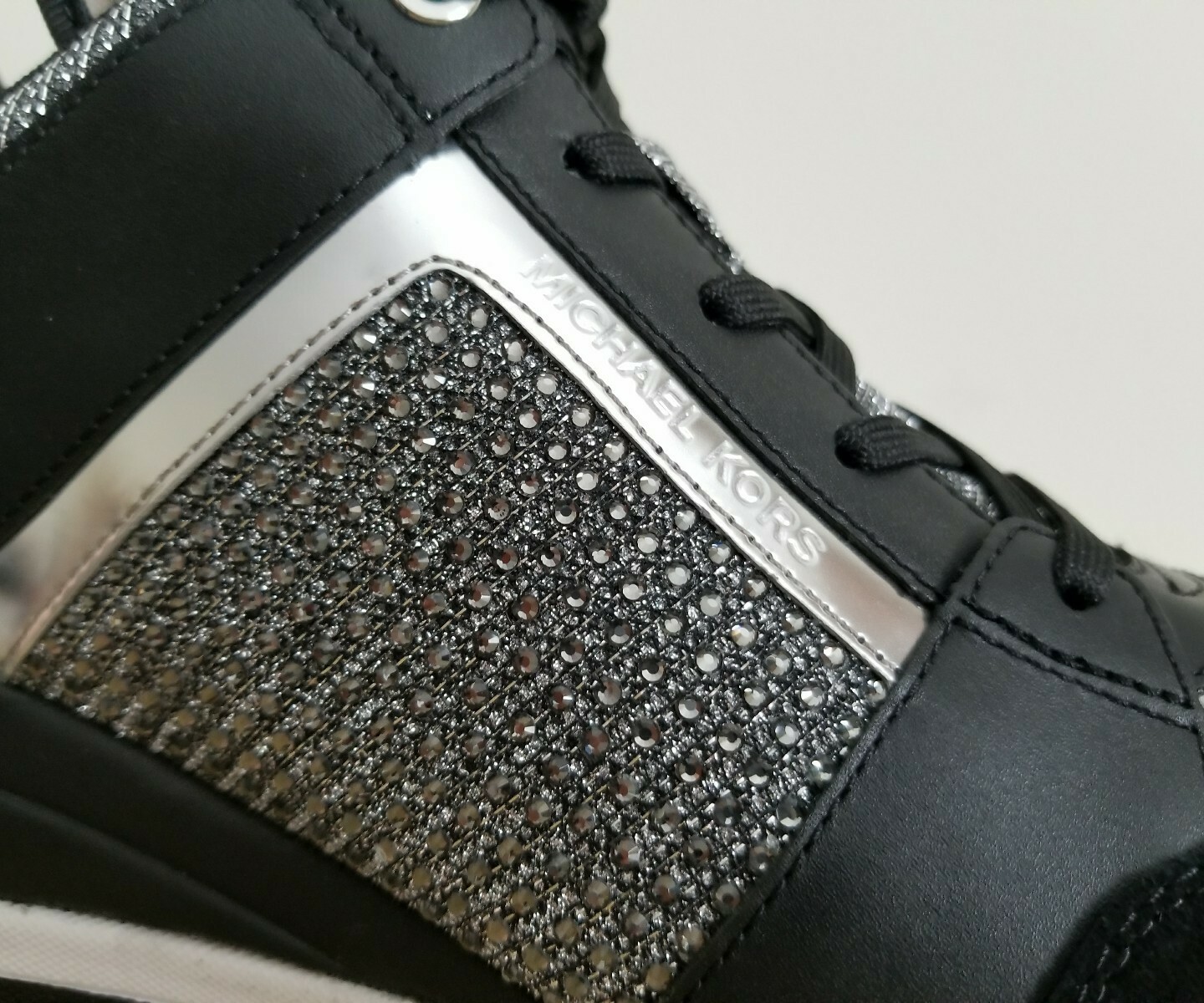 Michael KORS GEORGIE ICONIC MK LOGO SILVER CRYSTAL WEDGE SNEAKERS 5 I LOVE SHOES