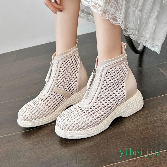 Women’s Weave Woven Zipper Leather Ankle Boots Platform Hollow Out Shoes Soft SZ