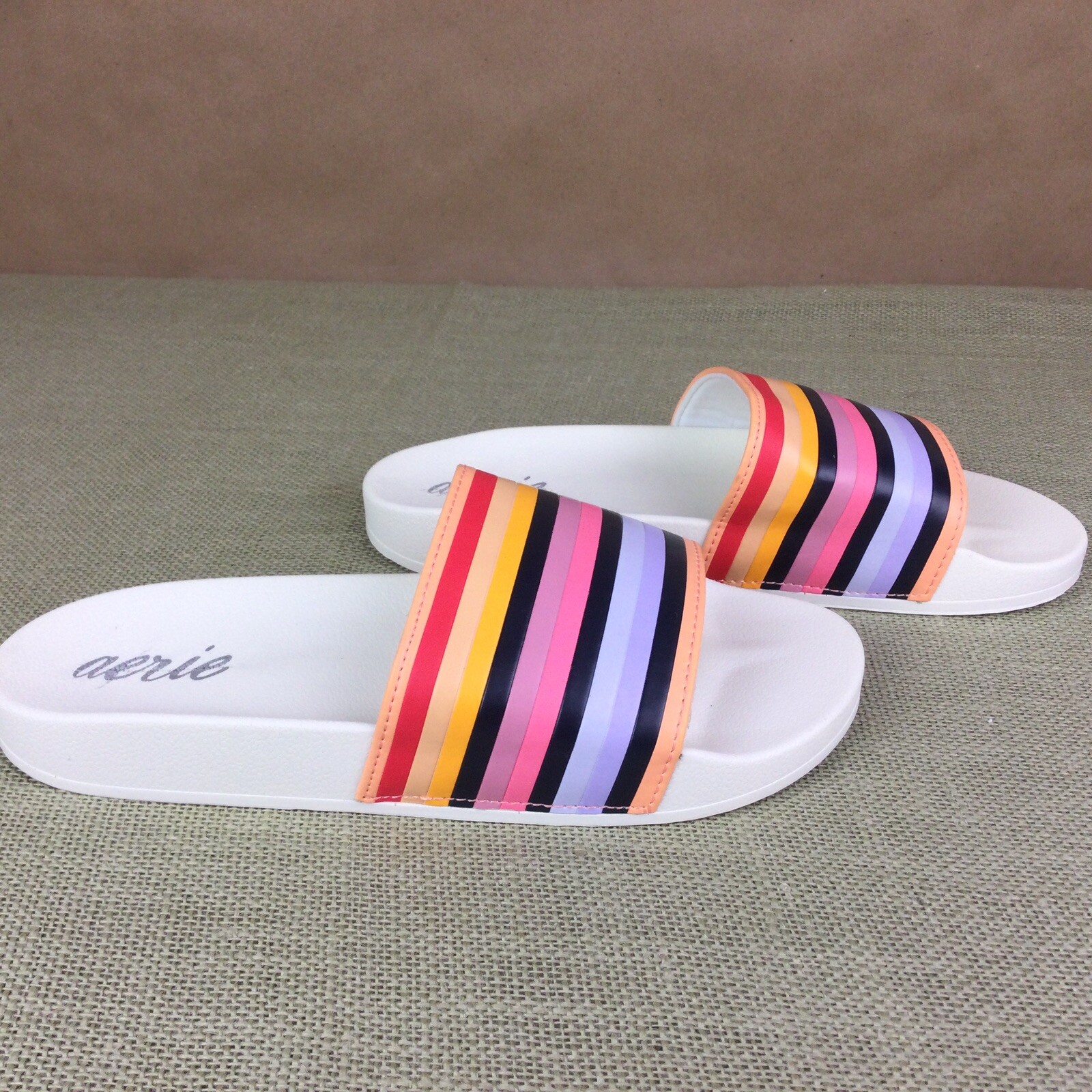 Aerie Slip On Women’s Sandals Striped Colorful Slides Flats Size 9M New