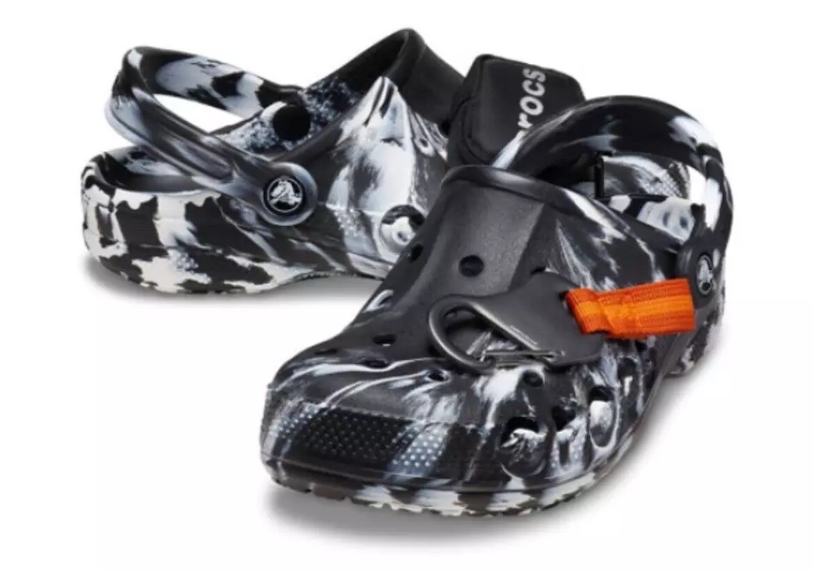 Crocs Baya Marbled Pouch Clogs Black and White Sz M10/W12 (New In Original Bag)