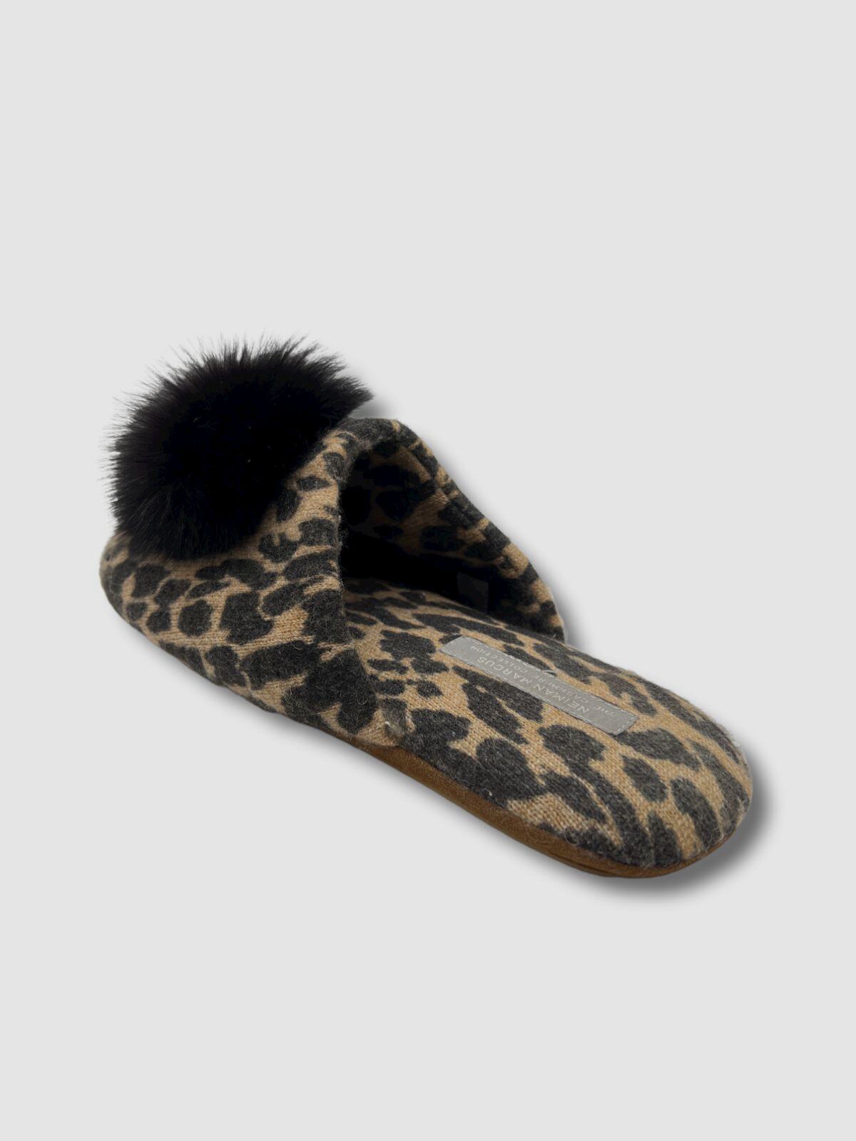$165 Neiman Marcus Women’s Brown Leopard Cashmere Fur Slipper Shoe Size US S