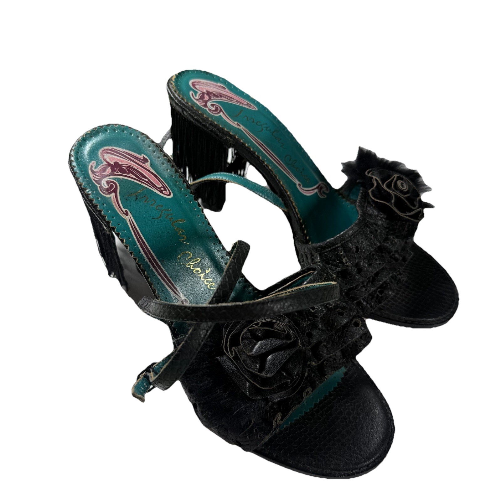 Y2K IRREGULAR CHOICE Victorian Fringe Open Toe Ankle Strap size 42 US 11 Flower
