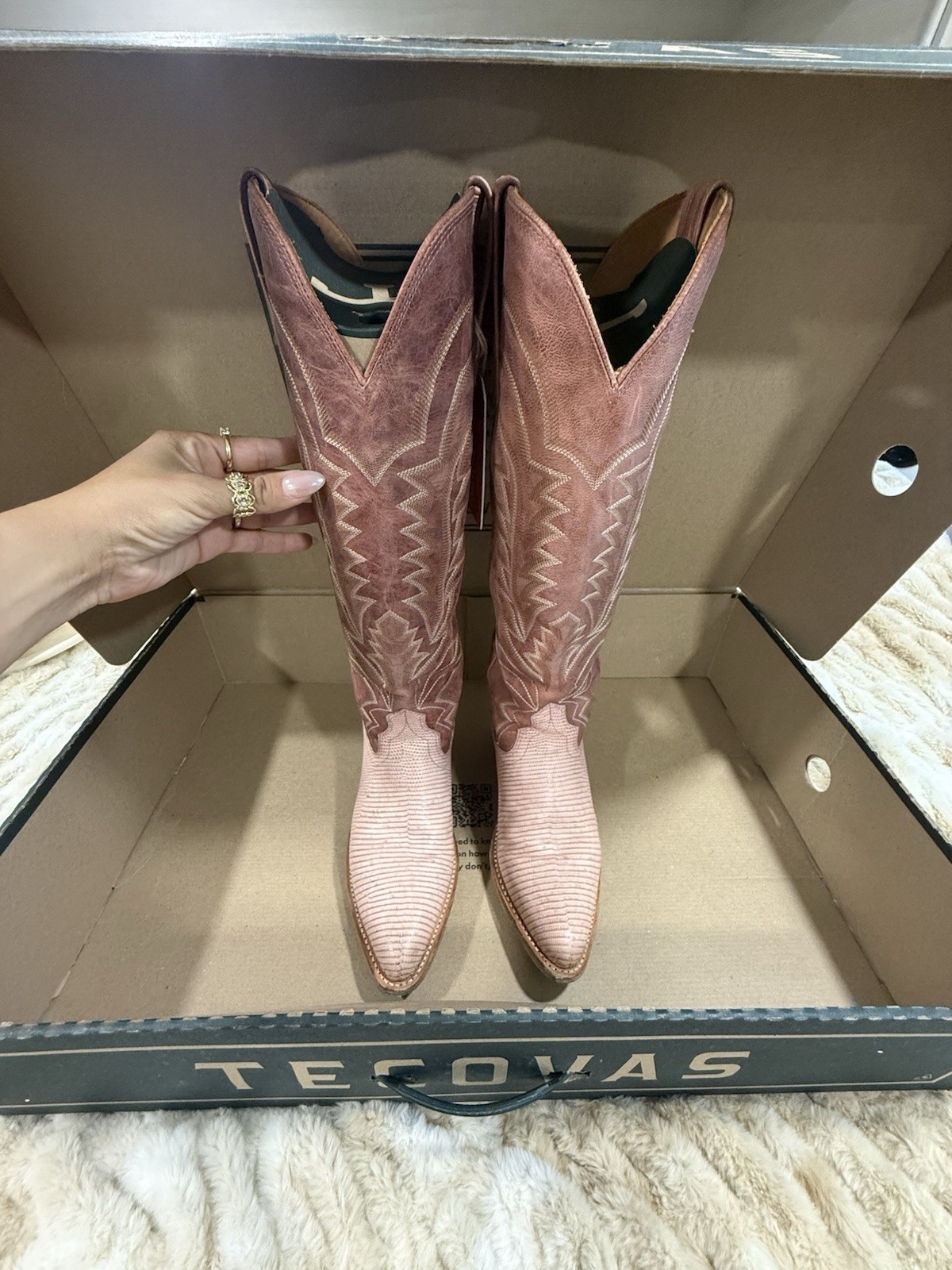 Tecovas Women’s The Abby Pink Frost Lizard Leather Western Boots US 7.5 B
