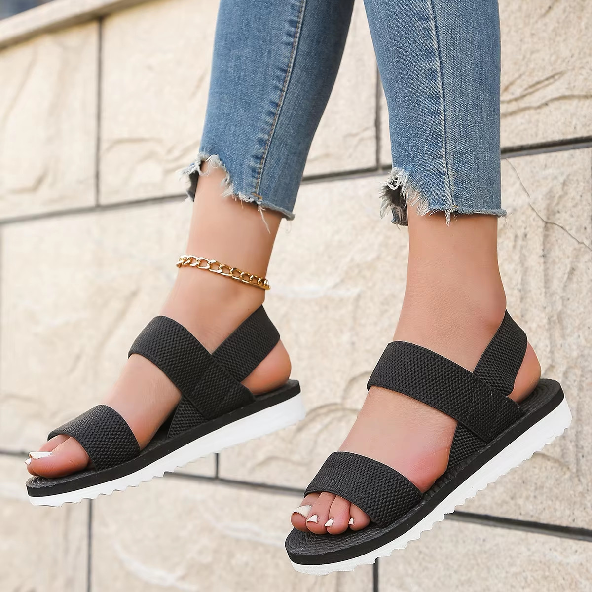 Summer Shoes Womens Fashion Trend Flat Sandals Slip On Casual Ladies Shoes