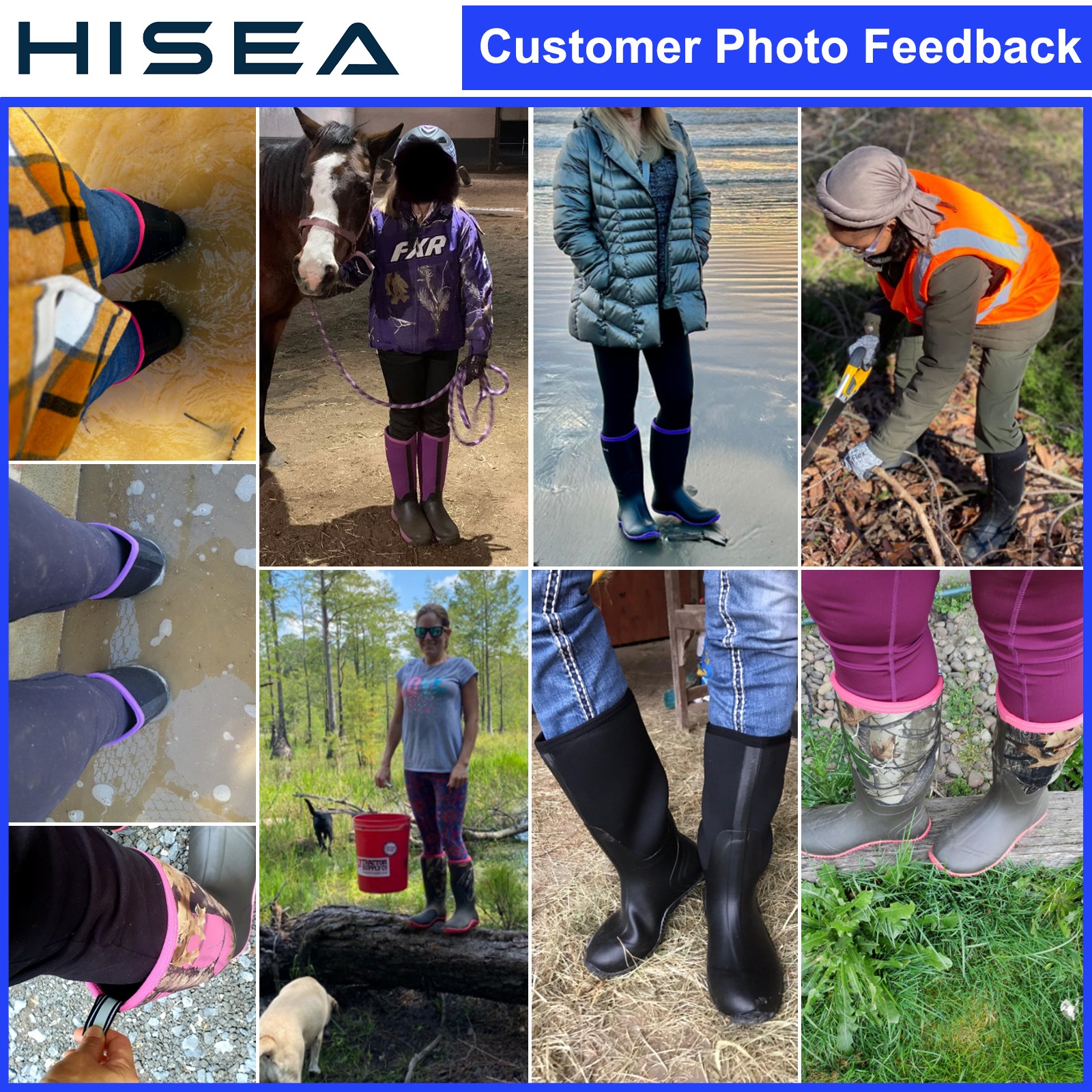 HISEA Women Waterproof Rain Boot Non-Slip Outdoor Garden Mud Work Knee High Boot