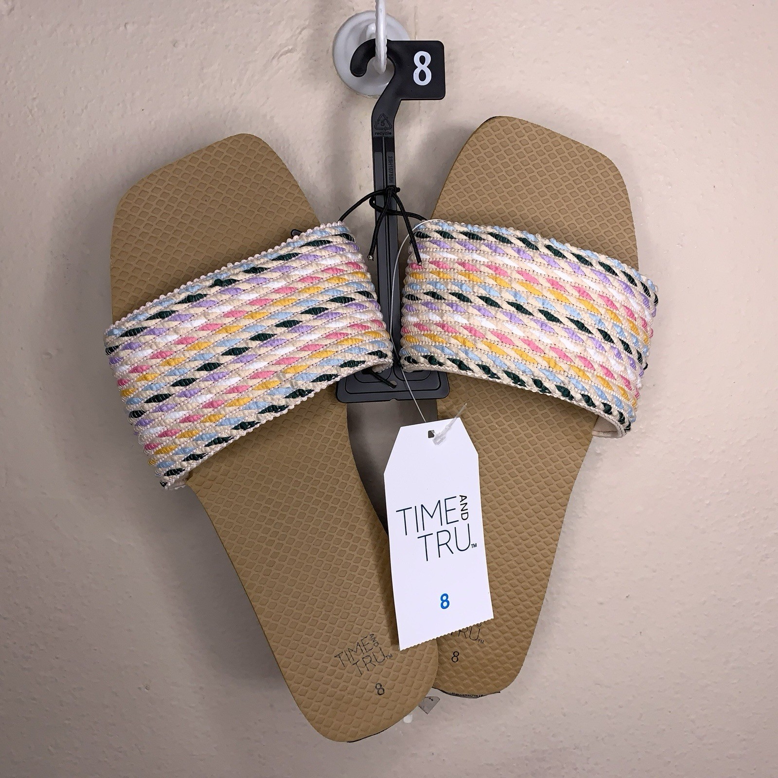 New Size 8 Slide Sandals Multicolored Tan Brown Womens Boho Bohemian Beach