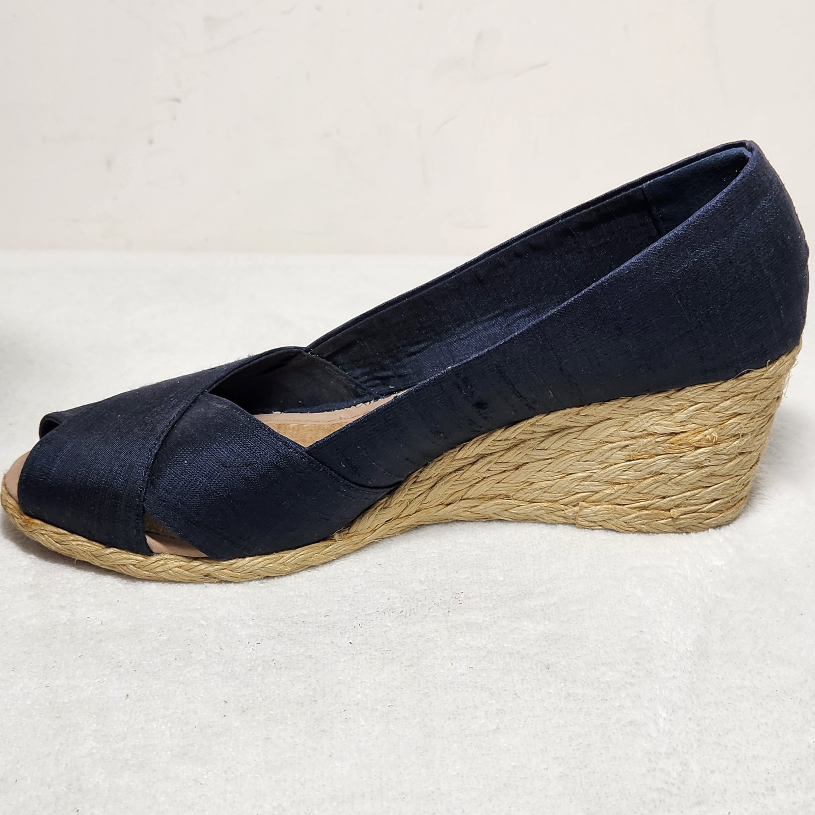 Ralph Lauren Cecilia Shantug Espadrille Wedges Women’s 8.5 Silk Peep Toe Blue