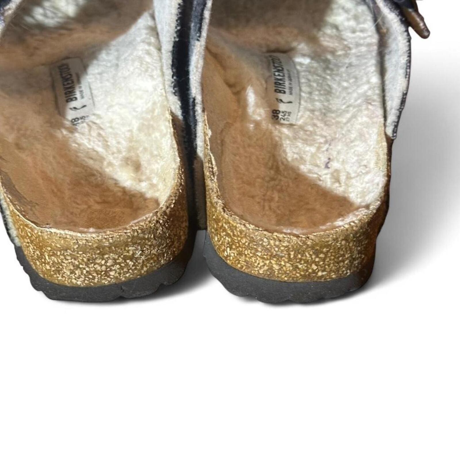 Birkenstock Arizona Shearling Plaid White Sandal Size 38 Narrow / Regular