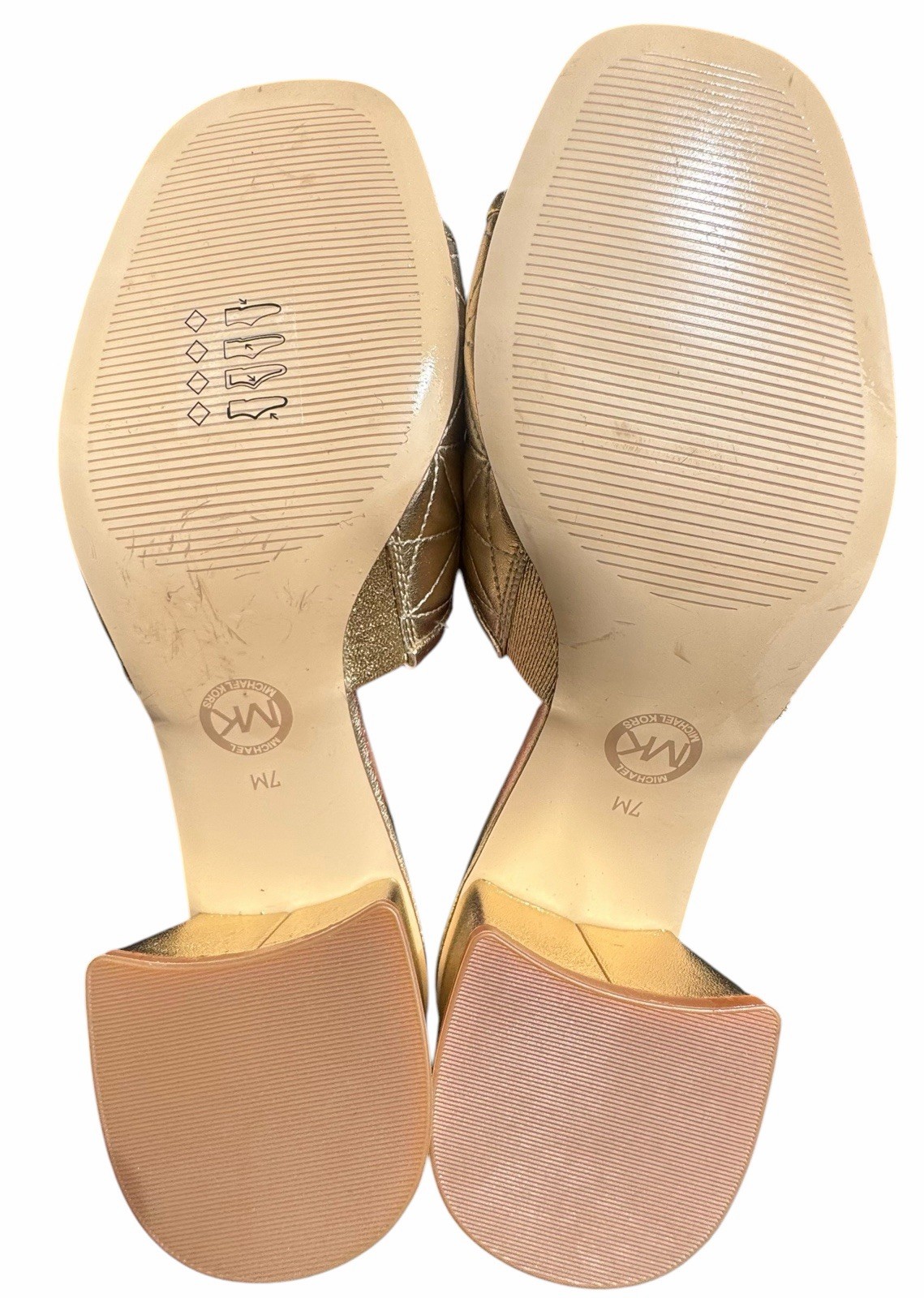 Michael Kors Gold Quilted Slide Sandals Block Heel Women’s Size 7M NWOB