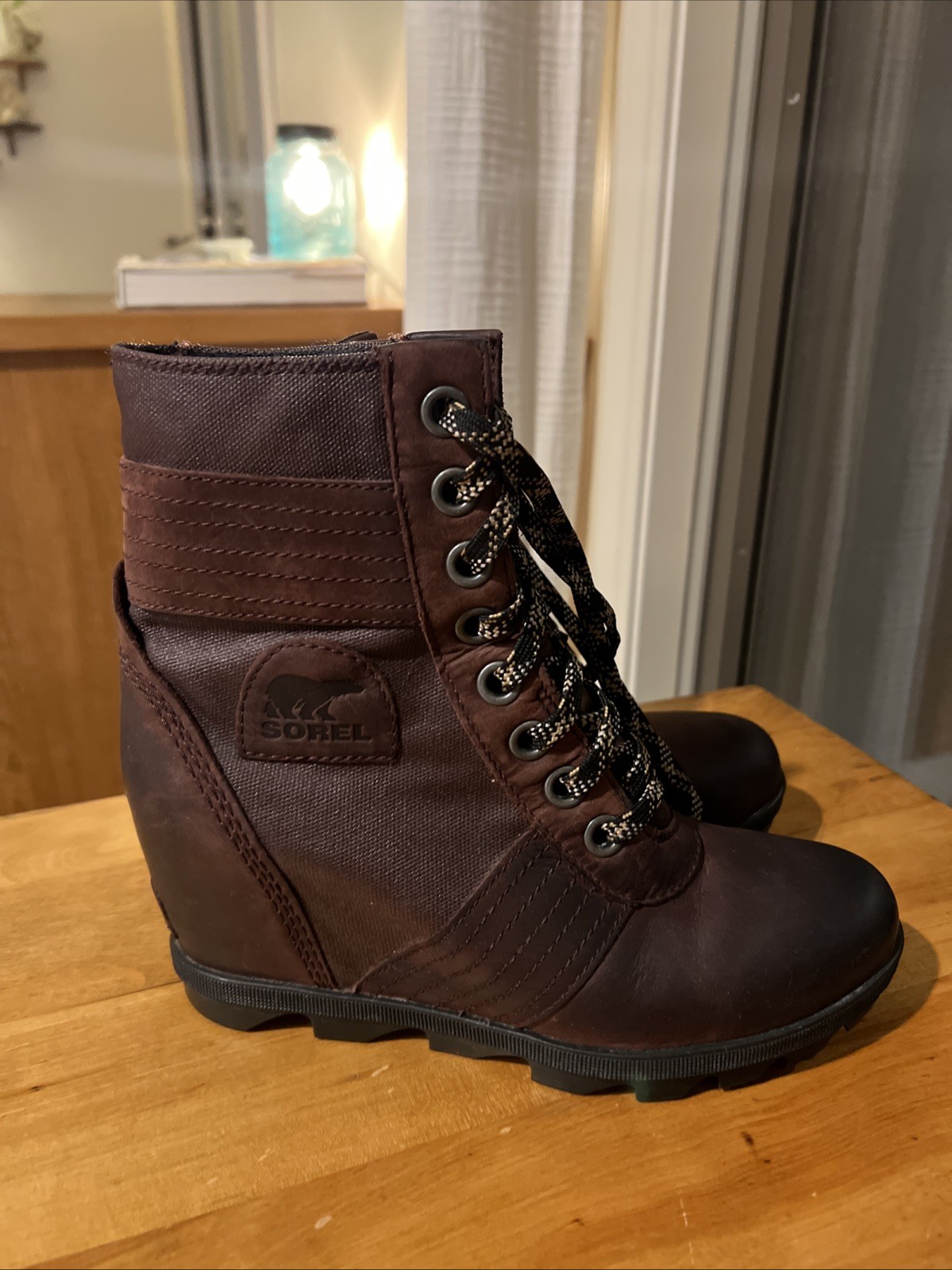 Sorel Womens Lexie Wedge Waterproof Leather Ankle Boots Size 8