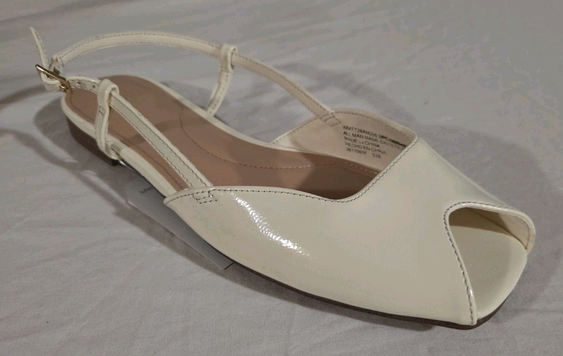 NWT Time and Tru Women’s Peep Toe Slingback Flats – Black / Bone / MultipleSizes