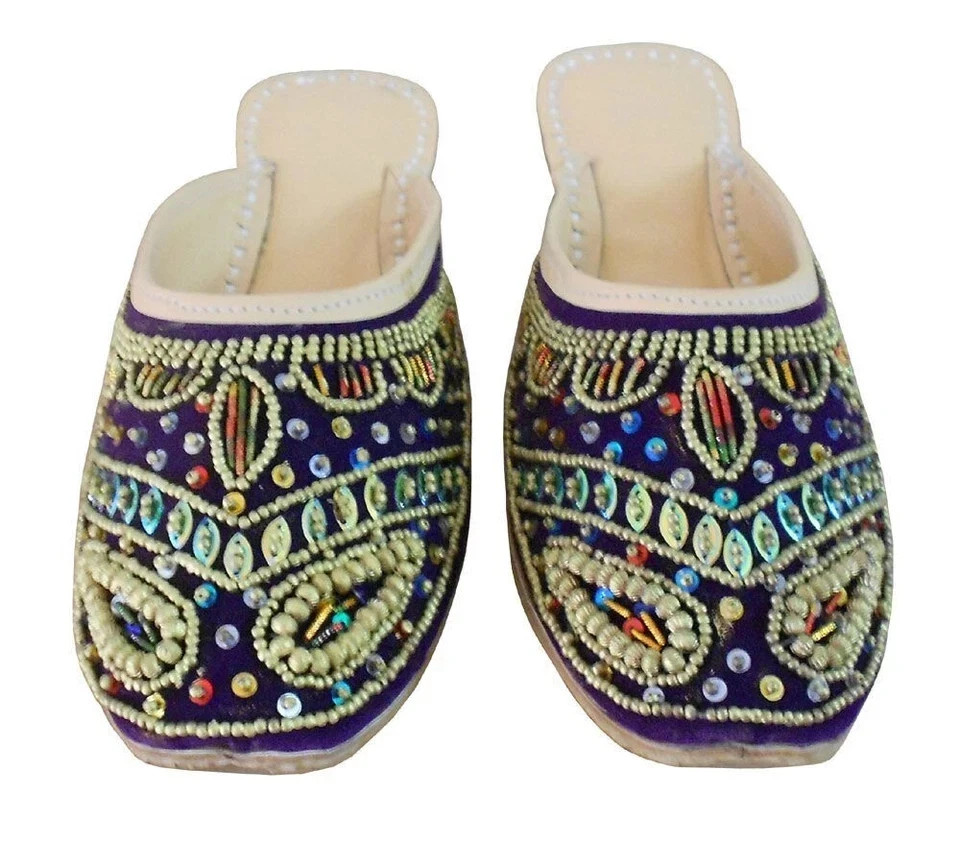 Women Clog Slippers Leather Handmade Indian Slippers Embroidered Clogs US 6-10