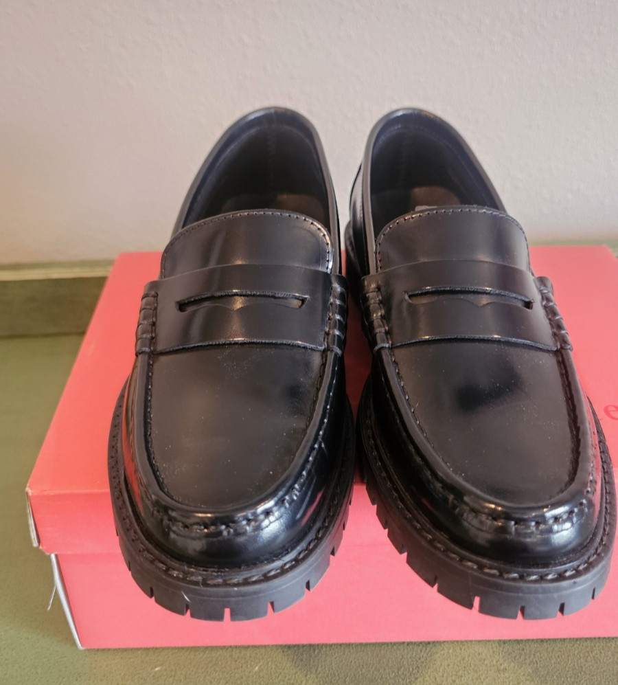 Maeve Anthropologie Lug Sole Black Penny Loafers Shoes NEW NIB