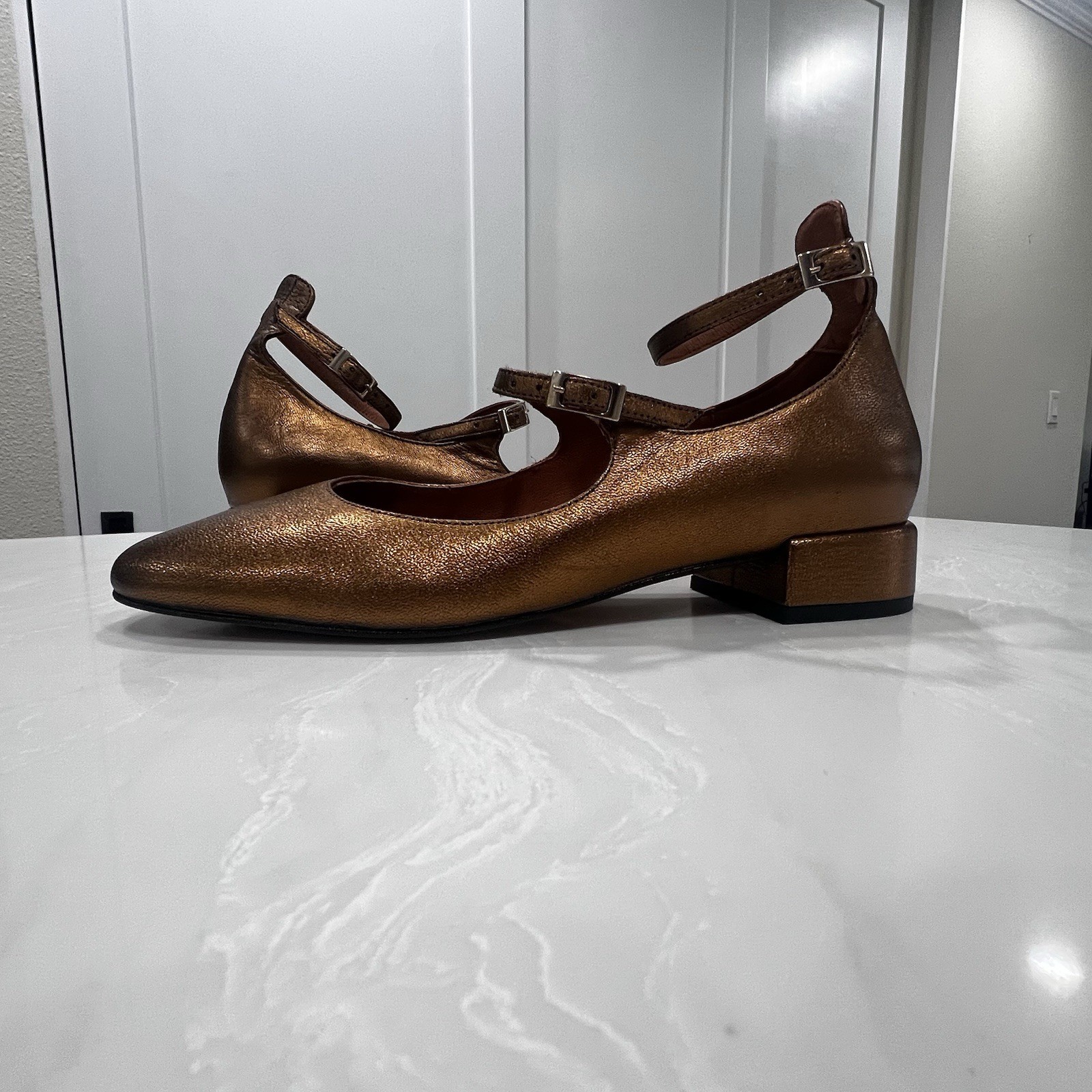 Maeve by Anthropology Women’s Mary Jane Shoes Size 38 US 7 Gold Brown Metallic