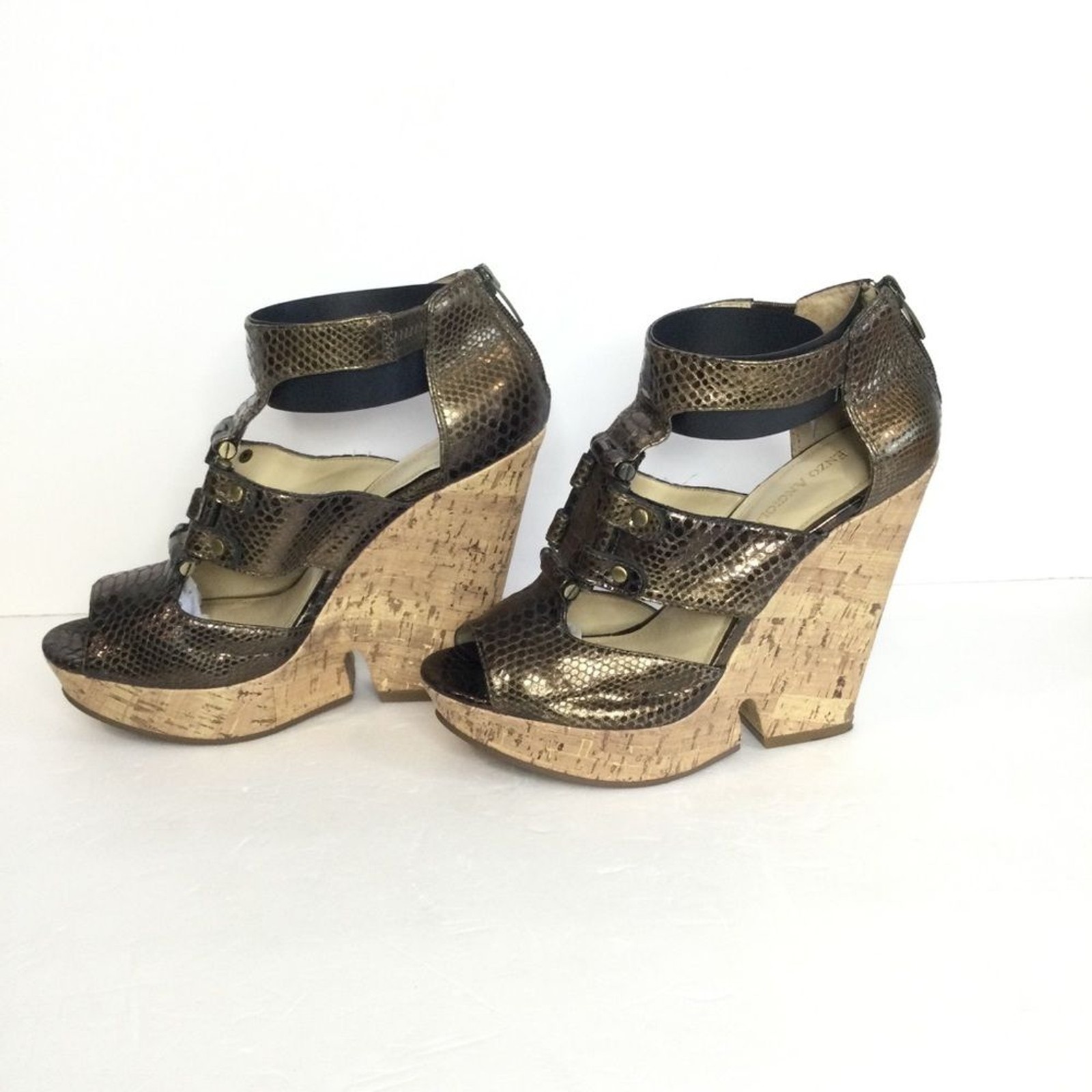 Enzo Angiolini Snake Print Cork Platform Heels