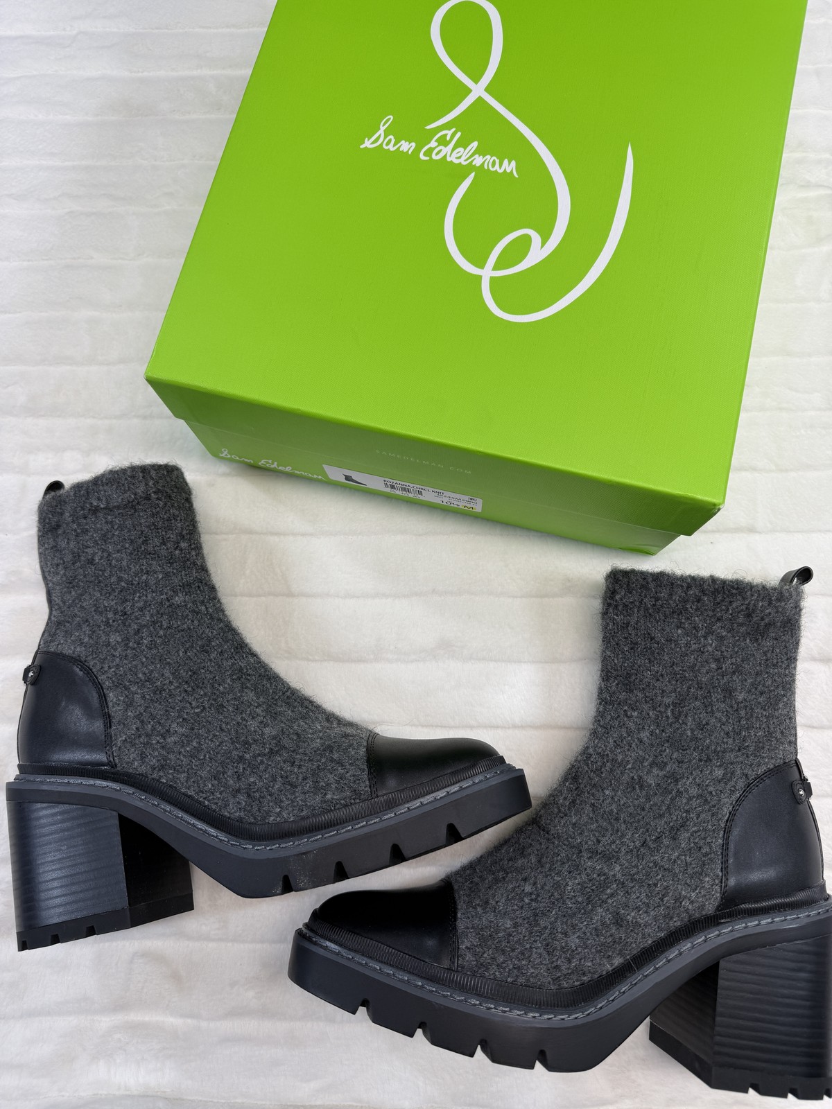 Sam Edelman Rozanna Boots Womens Size 10.5M Chunky Heel Knit Wool Blend