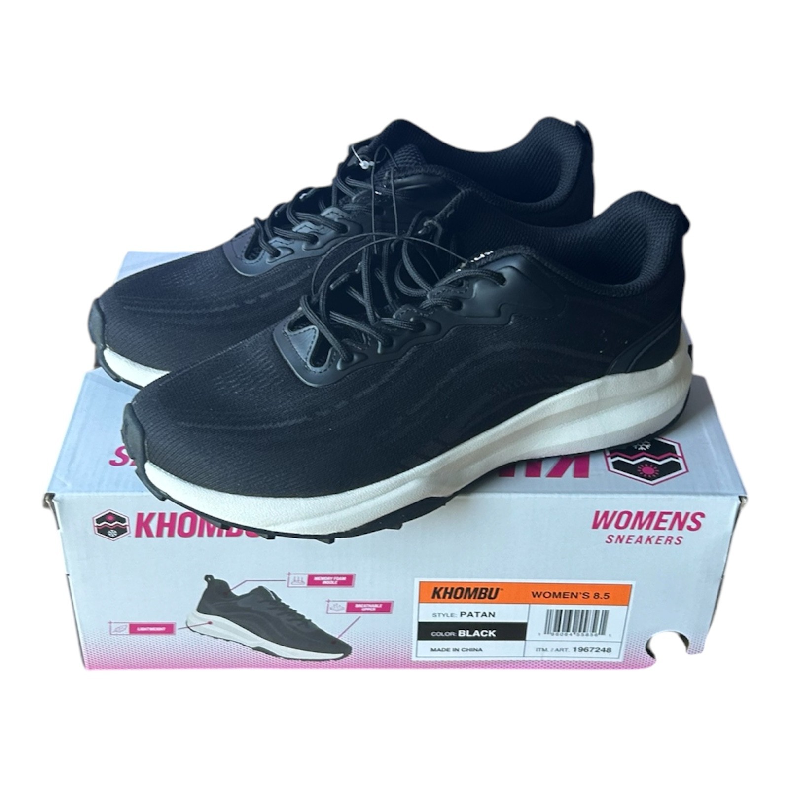Khombu Women’s Sneaker lightweight Memory Foam Black Size 8.5