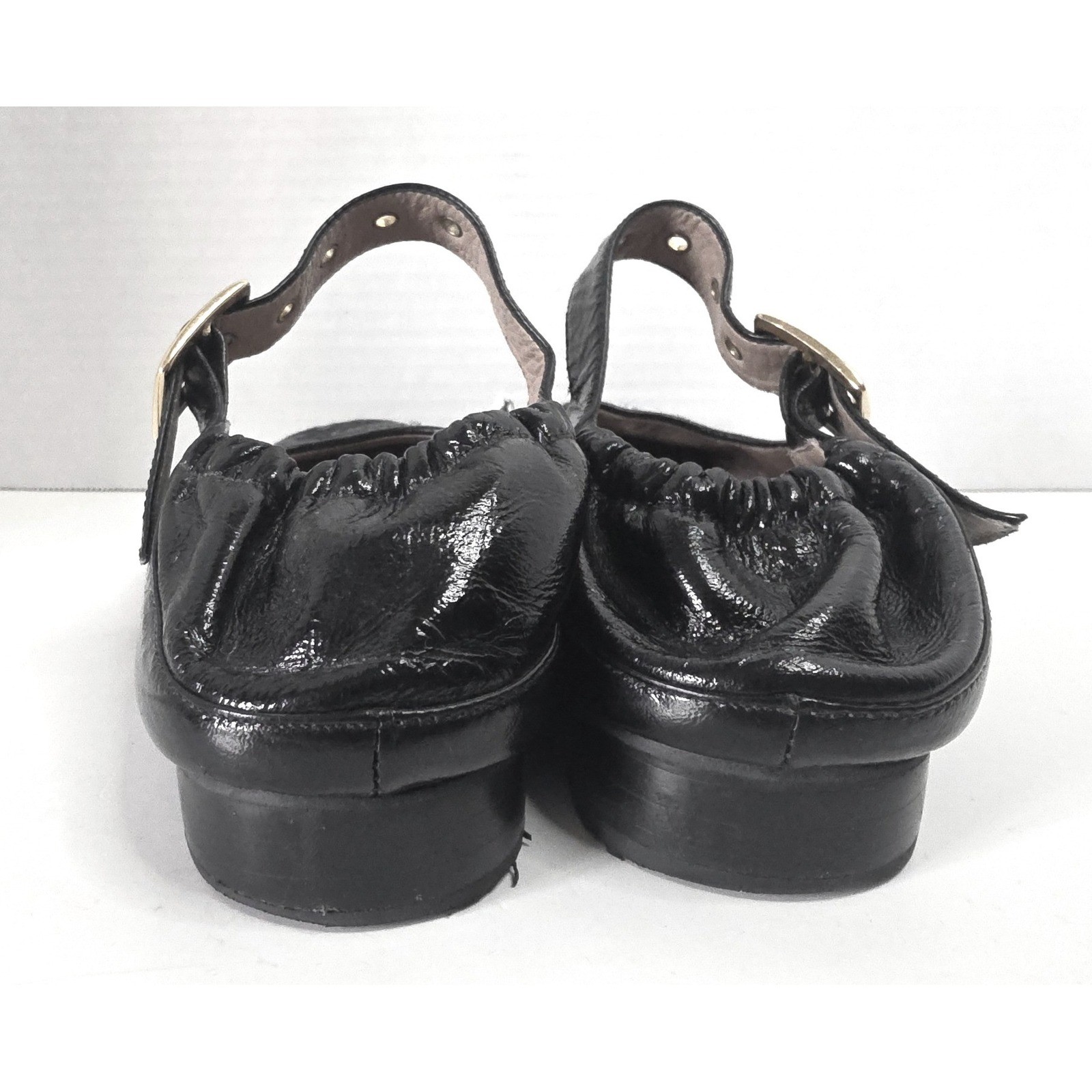 Bimba y Lola Black Brocade Mary Jane Buckle Flats Square Toe Size 37 EUR