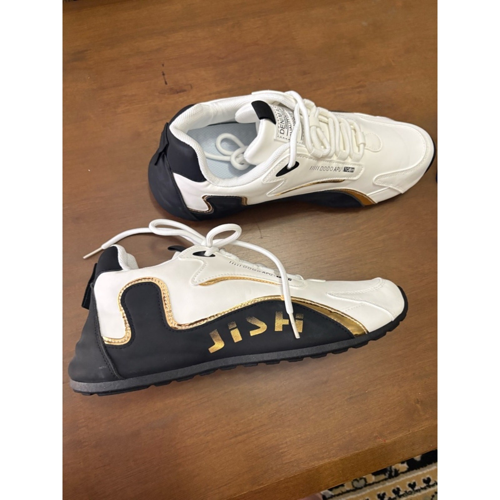 Womens Fashion Sneakers Size 43 EU / US 12.5 Black White Gold Casual Shoes