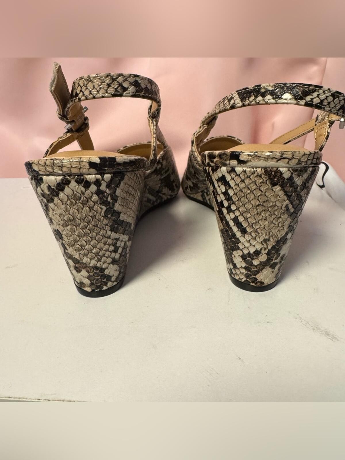 Market & Spruce Beige and Brown Snake-Print Pointed Slingback Flats