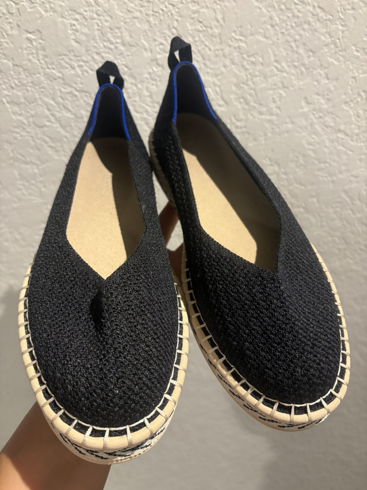 Rothys The Espadrille Black Knit Slip On Flat Shoes Womens 9.5