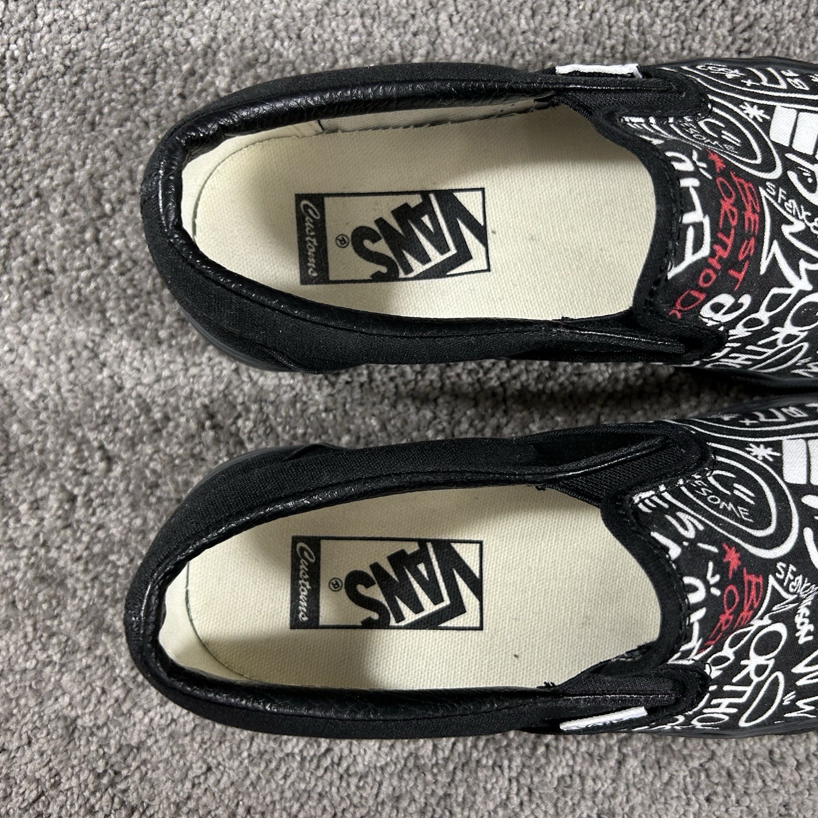 Vans Customs Slip On Womens Sz 7 Black Orthodontics Graphics Athletic Shoes Used