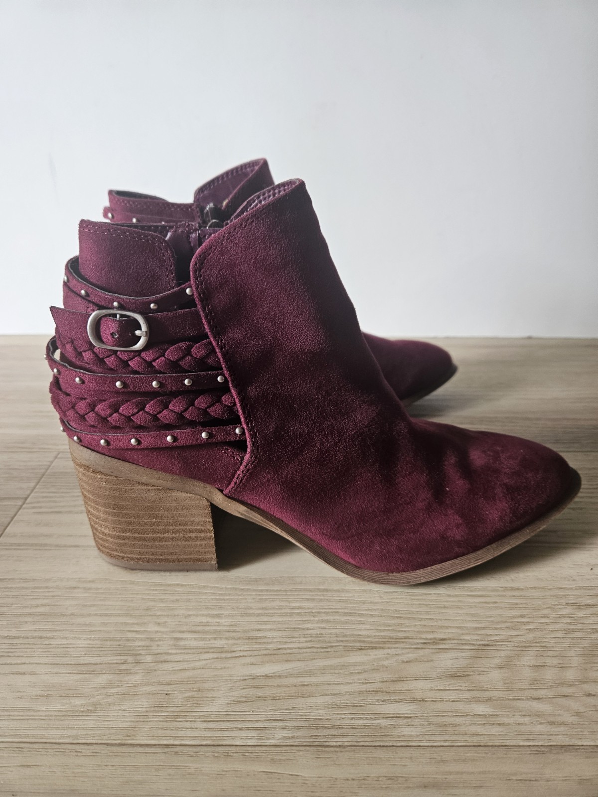 Boho Western Suede Braided Studded Cutout Ankle Booties Goth Fall Block Heels