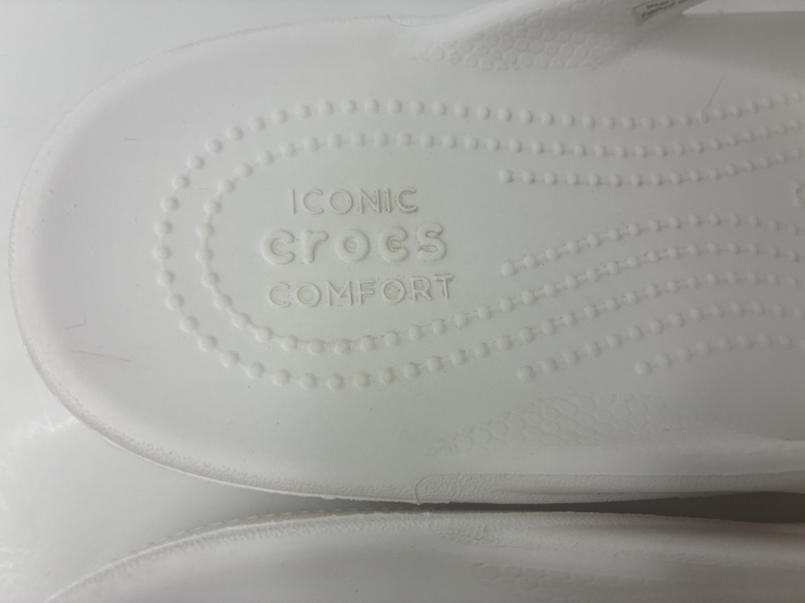 Crocs Baya Flip Flop Sandals White Thong Slip on Spell out size 10W