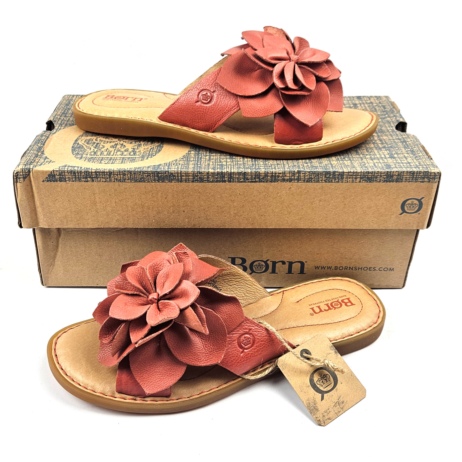 BORN Ivory Full Grain Leather Sandals in Rust • Size 8 M