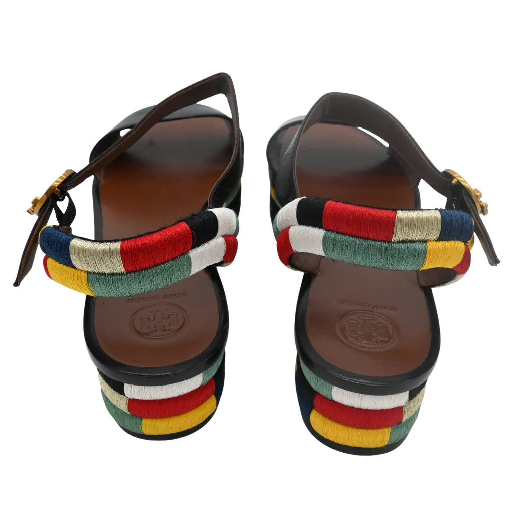 TORY BURCH | Camilla Black Leather Colorblock Platform Sandals Size 9.5M