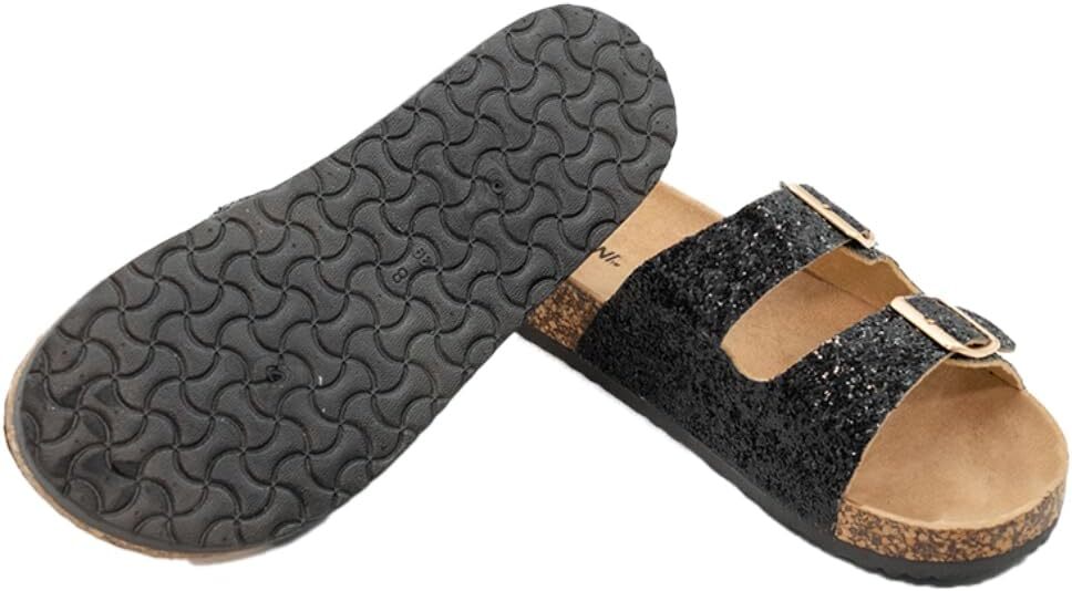 Very Peri Womens Glitters Comfort Flat Sandals Double Buckle Straps Flat Slides
