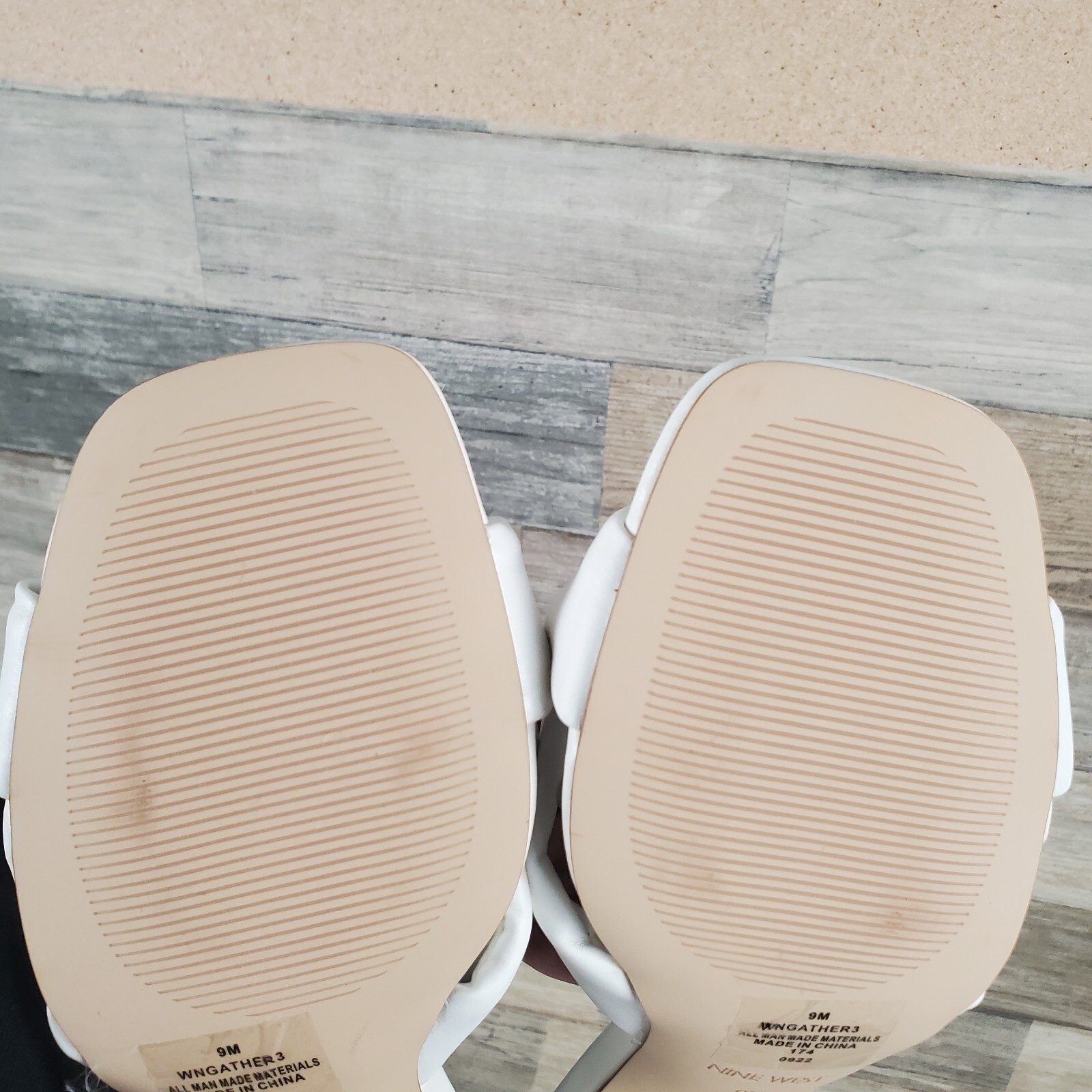 Nine West Gather 3 Womens Sandals Sz 9 M White Leather Square Toe Block Heel