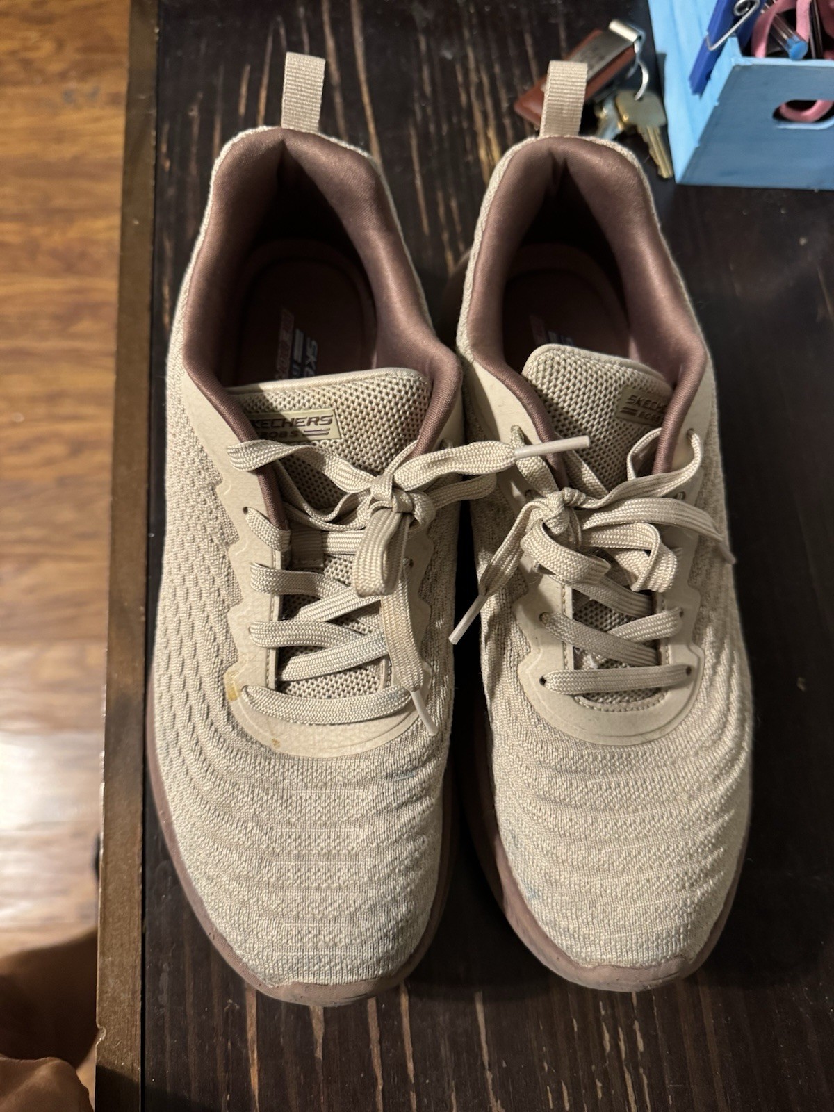 SKECHERS BOBS Women’s Memory Foam Lace-Up Low Top Textile Sneakers Beige/Brown