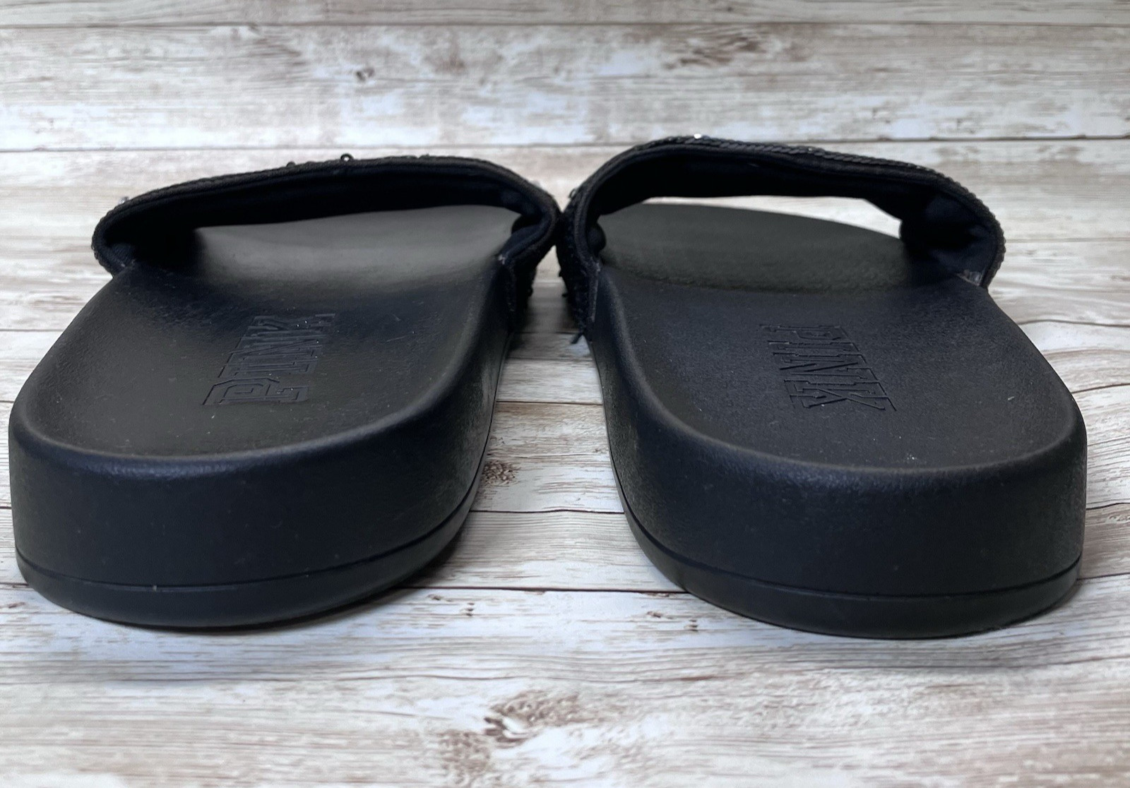 Victoria Secret Cushioned Black PINK Rhinestone Rubber Slides Womens XL