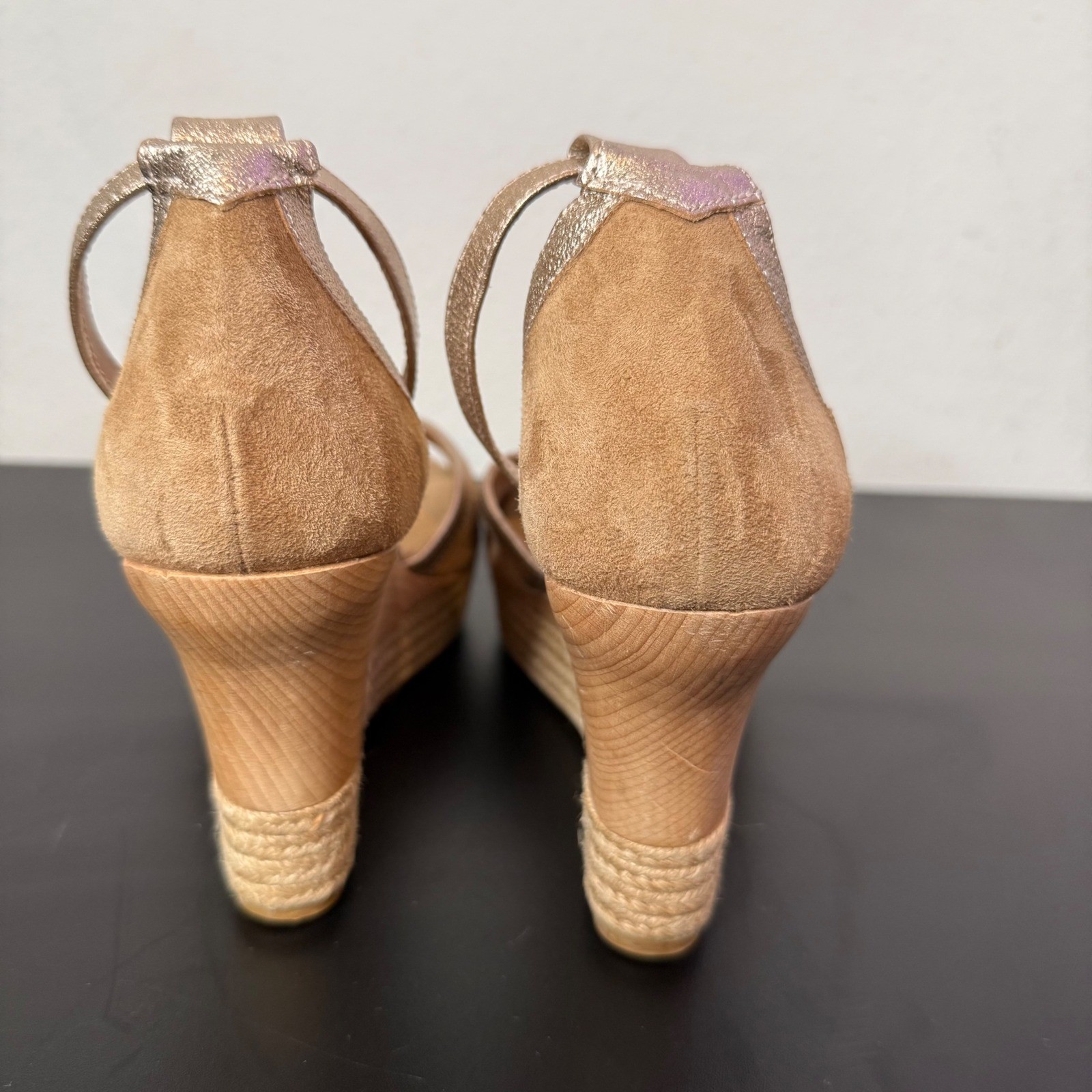 Kanna Spain Suede Leather Metallic Espadrille Wedge Sandals 38 US 8 Platform
