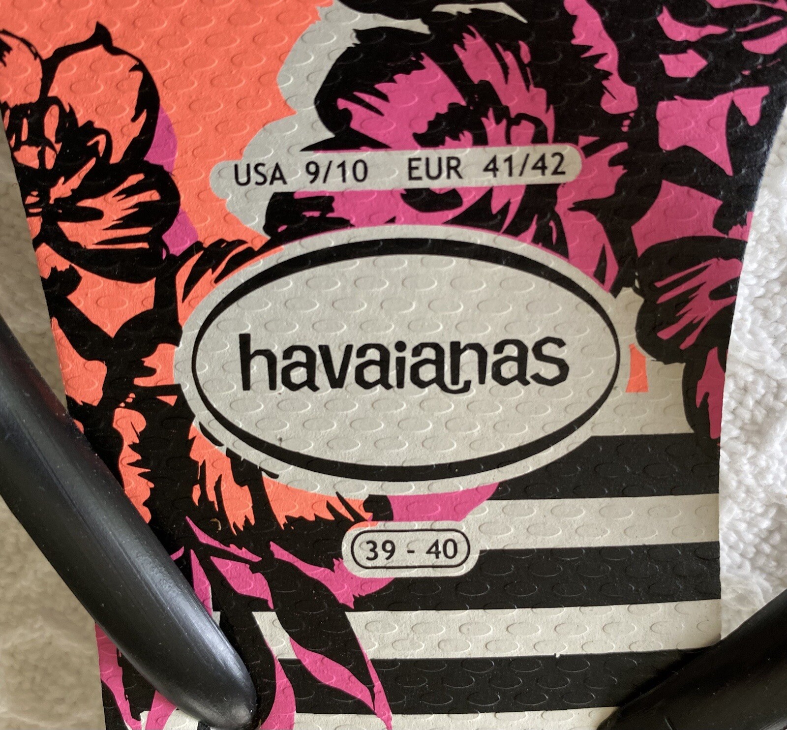 HAVAIANAS Slim Floral Stripe Flip Flops Thong Sandals 39/40 EUR 41/42 USA 9 / 10