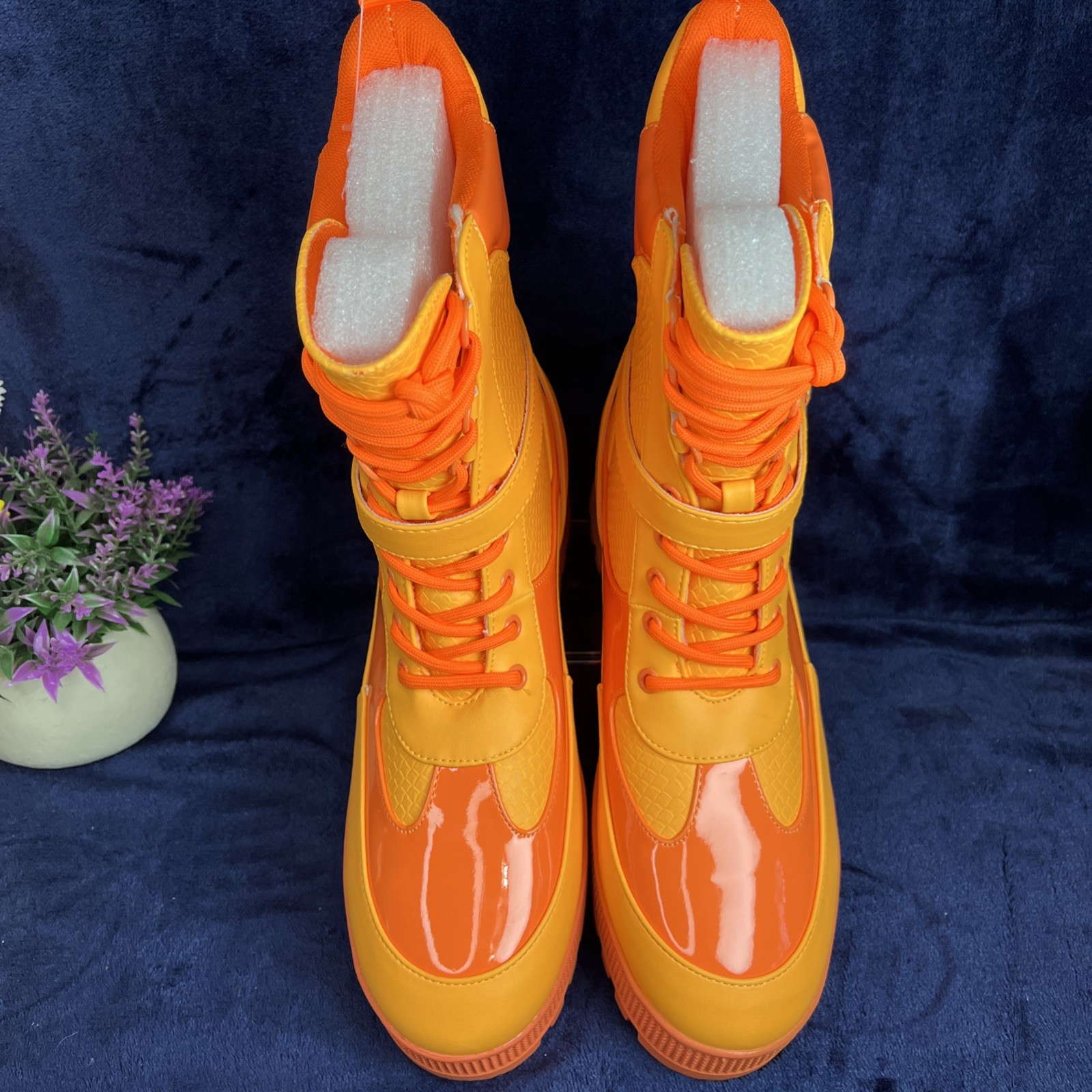 Cape Robbin Hot Rod Neon Orange Chunky Combat Boot US 10 Festival Streetwear NEW