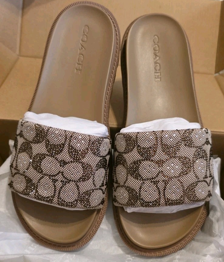 Coach Brynn Slide Sandal In Crystal Signature Jacquard, CEF53 Size 9.5
