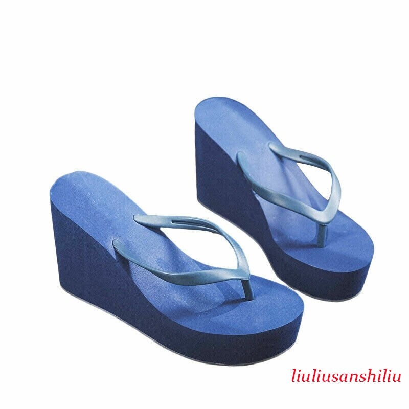 Womens Wedges Flip Flops Summer High Heels Sandals Platform Slippers Solid Shoes