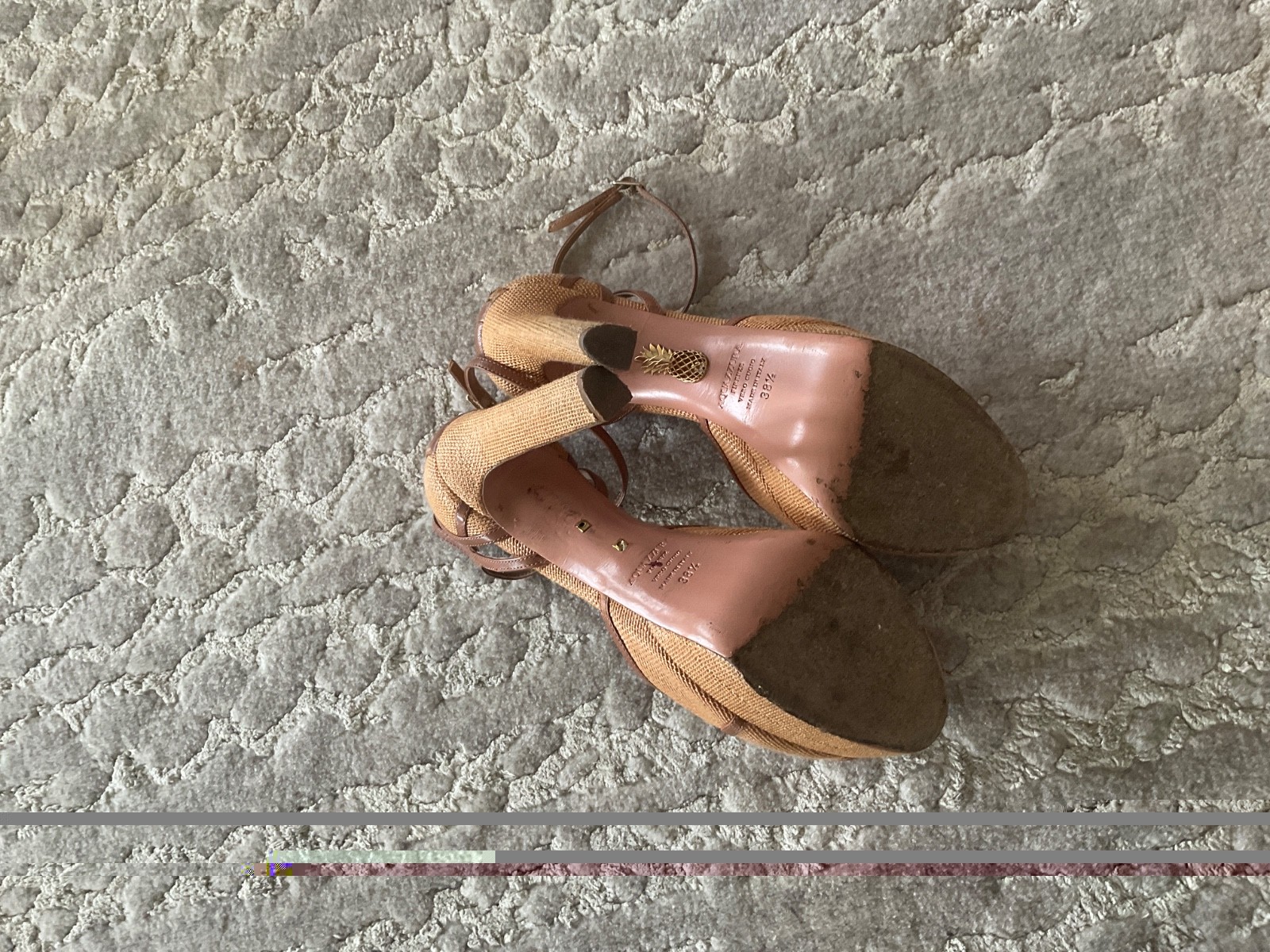 Aquazzura tan raffia heel size 38 1/2