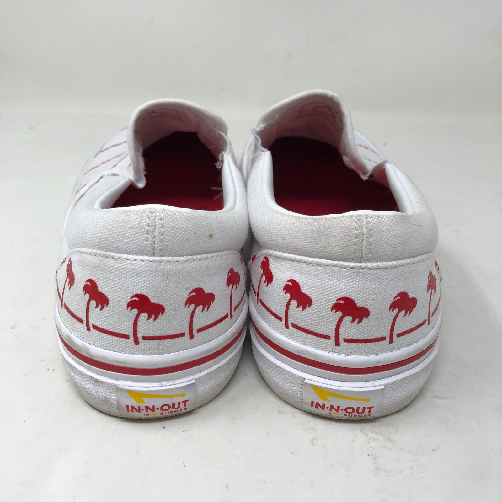 In-N-Out Burger Unisex Size W8.5/M7 Drink Cup Shoes White Red Palm Tree Slip On